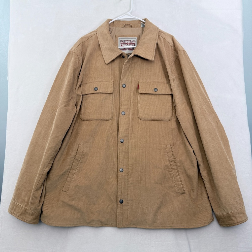 Levis Jacket Mens 2XL Beige Full Zip Snap Corduroy  Flap Pocket Overcoat